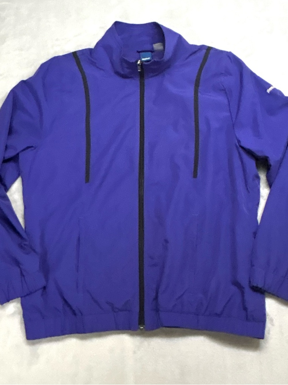 Reebok Womens XL Full Zip Windbreaker Jacket Purple Black Piping Mesh Lined